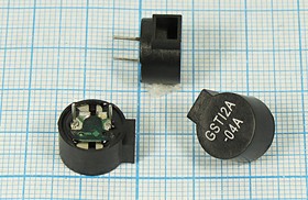 Зуммер магнитоэлектрический без генератора, 12x 8m14, напряжение 1.5В, сопротивление 7 Ом, частота 2.731 кГц, 2P, GST12A-04