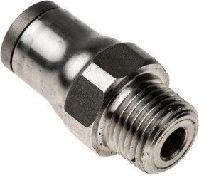 Фото 1/3 3805 06 11, LF3800 Series Straight Threaded Adaptor, NPT 1/8 Male to Push In 6 mm, Threaded-to-Tube Connection Style