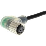 XS2F-M12PVC3A5MPLED, SENSOR CORD, 3P R/A M12 RCPT-FREE END/5M