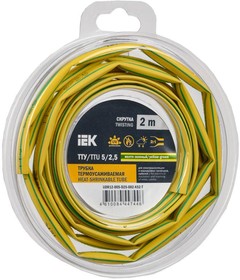 Фото 1/2 Трубка термоусадочная ТТУ нг-LS 5/2.5 желт./зел. (уп.2м) IEK UDR12-005-D25-002-K52-T