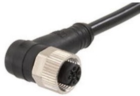 1200698608, Cordset, Black, Angled, 22AWG, 2m, M12 Socket - Pigtail, Conductors - 5
