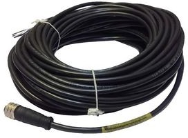 1200060432, Cordset, Black, Straight, 22AWG, 20m, M12 Socket - Pigtail, Conductors - 4
