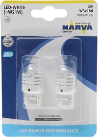 Лампа светодиодная 12V W21W 1.75W W3x16d 6500K блистер (2шт.) White Range Perfomance LED NARVA