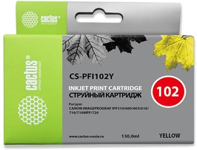 Фото 1/3 Картридж струйный Cactus CS-PFI102Y желтый (130мл) для Canon IP iPF500/iPF600/iPF700/MFP M40/iPF765/LP17/LP24