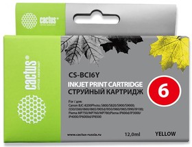 Фото 1/8 Картридж струйный Cactus CS-BCI6Y желтый для Canon S800 S820 S900 S9000 (12ml)