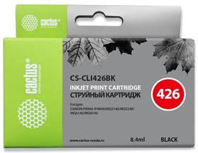 Фото 1/10 Картридж струйный Cactus CS-CLI426BK CLI-426BK черный (8.4мл) для Canon Pixma MG5140/5240/ 6140/8140/MX884