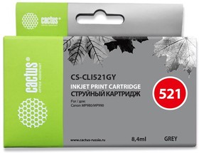 Фото 1/9 Картридж струйный Cactus CS-CLI521GY серый (8.4мл) для Canon Pixma MP980/MP990