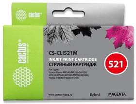 Фото 1/2 Картридж струйный Cactus CS-CLI521M пурпурный (9мл) для Canon Pixma MP540/MP550/MP620/ MP630/MP640/MP980/ MP990/MX860/iP3600/ iP4600/iP4700
