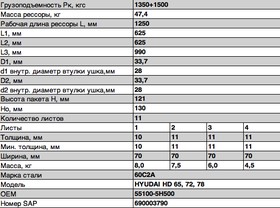 701012HD78-2912012-10, Рессора задняя для Hyundai HD 65, HD 72, HD 78 11 листов