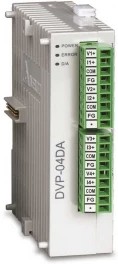 Модуль аналогового вывода: 4AO, 12bit, 24V DC , with RS485, SLIM, DVP04DA-S