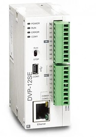 Фото 1/2 Промышленный контроллер PLC (ПЛК), 12 Point, 8DI, 4DO, 24V DC Power, 2 шины расш, USB, DVP12SE11R