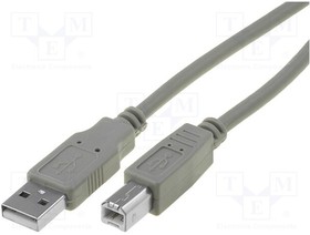 CU201-030-PB, Cable; USB 2.0; USB A plug,USB B plug; nickel plated; 3m; grey