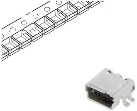 Фото 1/3 UX60SC-MB-5ST(80), Гнездо; USB B mini; UX; на PCB; SMT; PIN: 5; горизонтальный; USB 2.0