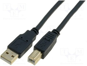CU201G-B-030-PB, Cable; USB 2.0; USB A plug,USB B plug; gold-plated; 3m; black; PVC