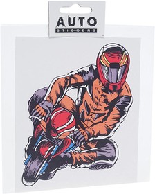 ХБЛ 03, Наклейка виниловая вырезанная "Мотоциклист" полноцветная 13х16см AUTOSTICKERS