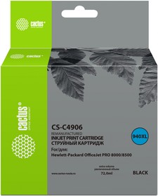 Фото 1/2 Картридж струйный Cactus CS-C4906 черный для №940 HP OfficeJet PRO 8000/8500 (72ml)