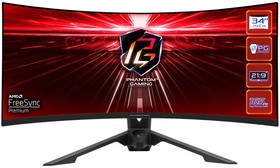 Фото 1/10 Монитор ASRock 34" Phantom Gaming PG34WQ15R3A Black (VA, 3440x1440, HDMI+HDMI+DP+Type C, 1 ms, 178°/178°, 550 cd/m, 3000:1, 165Hz, HDR4