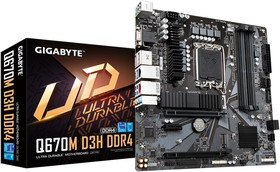 Фото 1/10 Материнская плата Gigabyte Q670M D3H DDR4, Socket 1700, Intel®Q670, 4xDDR4-3200, D-SUB+HDMI+DP, 2xPCI-Ex16, 1xPCI-Ex1, 4xSATA3(RAID 0/1/5),