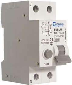EUBLMC40C30, Type C RCBO - 2P, 6 kA Breaking Capacity, 30mA Trip Sensitivity, EUBLM Series
