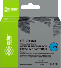 Фото 1/5 Картридж струйный Cactus CS-C9364 №129 черный (15мл) для HP PS 8053/8753/5943/2573/DJ 5900series