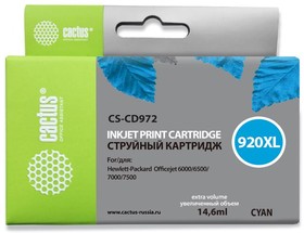 Фото 1/5 Картридж струйный Cactus CS-CD972 №920XL синий (14.6мл) для HP DJ 6000/6500/7000/7500