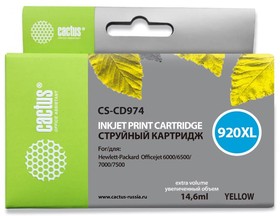 Фото 1/9 Картридж струйный Cactus CS-CD974 №920XL желтый (14.6мл) для HP DJ 6000/6500/7000/7500