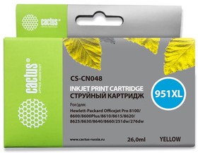 Фото 1/9 Картридж струйный Cactus CS-CN048 №951XL желтый (26мл) для HP DJ Pro 8100/8600