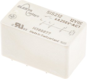 Фото 1/2 SIS 212 12VDC, PCB Mount Force Guided Relay, 12V dc Coil Voltage, DPST, SPST