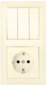Блок 3 выключателя + розетка с заземляющим контактом СУ, серия СТИЛЬ, 3В-РЦ-695 бежевый