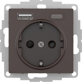 Фото 1/3 Розетка AtlasDesign 16А с 2-мя заряд. устройствами USB тип A+C 5В/2.4А 2х5В/1.2А механизм мокко SE ATN000632