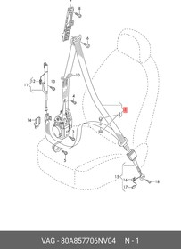 80A857706NV04, Трёхточечный ремень безопасности правый