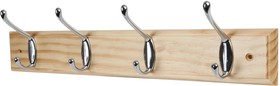 D01713, Solid Pine & Chrome Hook Rail - 405mm x 70mm