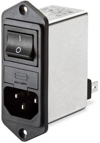 FN286-1-06, Filtered IEC Power Entry Module, IEC C14, General Purpose, 1 А, 250 В AC, 2-Pole Switch