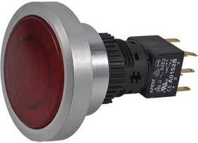 Фото 1/2 A9PFA1Y2BJ1, Illuminated Push Button Switch, Momentary, Panel Mount, 30mm Cutout, DPDT, Red LED, IP65