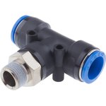 QST-3/8-16, QS Series Tee Threaded Adaptor, Push In 16 mm to Push In 16 mm ...