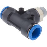 QST-3/8-16, QS Series Tee Threaded Adaptor, Push In 16 mm to Push In 16 mm ...