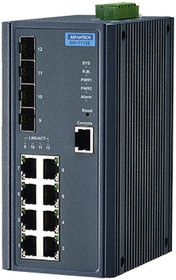Коммутатор Advantech Управляемый коммутатор EKI-7712E-4F-AE Advantech Ethernet, 8 портов RJ-45, 4 порта Gigabit SFP, металлический корпус, I