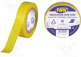 HPX-5200-1510YL, Лента изоляционная, W 15мм, L 10м, D 0,15мм, желтый, каучуковый