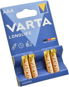 Фото 1/3 Батарейка Varta LONGLIFE LR03 AAA 4шт/бл Alkaline 1.5V (4103) (04103101414)