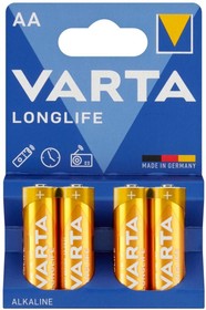 Фото 1/2 Батарейка Varta LONGLIFE LR6 AA 4шт/бл Alkaline 1.5V (4106) (4106101414)