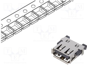 USB1055-GF-L-A, Гнездо; USB A; SMT; PIN: 4; горизонтальный; middle board mount