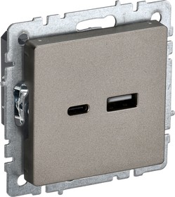 Фото 1/4 Розетка BRITE USB A+C 18Вт РЮ11-1-БрШ шампань IEK BR-U22-018-K37