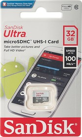 Фото 1/4 Флеш карта microSDHC 32Gb Class10 Sandisk SDSQUNR-032G-GN3MN Ultra Light w/o adapter
