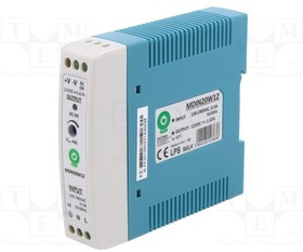 MDIN20W12, Power supply: switched-mode; 20W; 12VDC; for DIN rail mounting