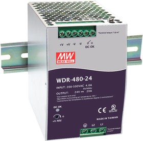 WDR-480-24, Блок питания, вход: 1-2-фазное 180-550В, выход: 24В,20А,480Вт