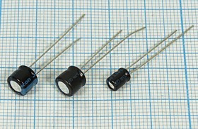 Конденсатор электролитический, емкость 33мкФ, 10В, размер 5x 5, номинальное отклонение 20, +105C, алюминий, выводы 2L, STR, JAMICON