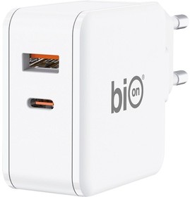 Фото 1/3 Bion Сетевое Зарядное Устройство, GaN, USB-A + USB-C, PowerDelivery, 65 Вт, белый [BXP-GAN-PD-AC-65W]