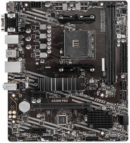 Фото 1/10 Материнская плата MSI A520M PRO Soc-AM4 AMD A520 2xDDR4 mATX AC`97 8ch(7.1) GbLAN RAID+VGA+HDMI+DP