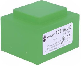 TEZ16/D400/24V, Трансформатор залитый, 16ВА, 400VAC, 24В, Монтаж PCB, IP00, 420г