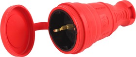Розетка ЭРА R8-RED-IP44 каучуковая c заземлением прямая 16A IP44 красная Б0044548